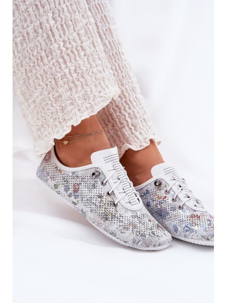 Ladies Leather Shoes Made Of Natural Leather Patterned Artiker 56C2688 White