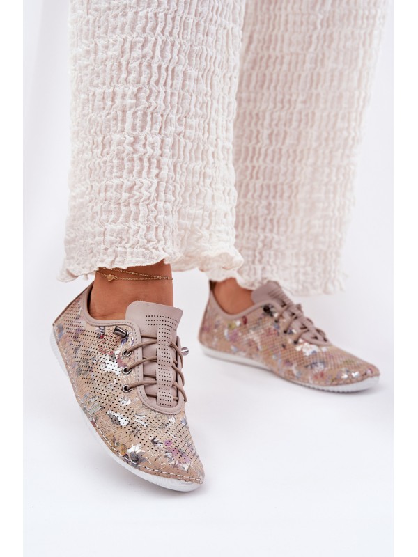 Ladies Leather Patterned Loafers Artiker 56C2689 Beige