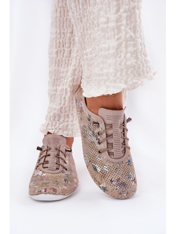 Ladies Leather Patterned Loafers Artiker 56C2689 Beige