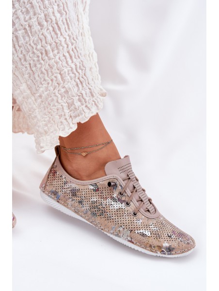 Ladies Leather Patterned Loafers Artiker 56C2689 Beige