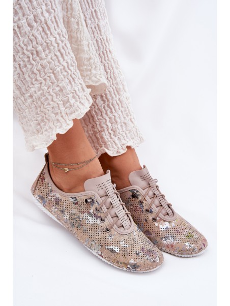 Ladies Leather Patterned Loafers Artiker 56C2689 Beige