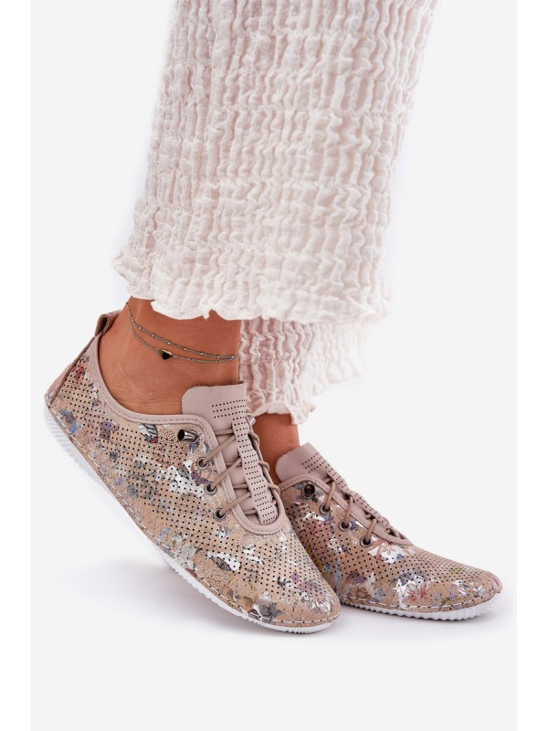 Ladies Leather Patterned Loafers Artiker 56C2689 Beige