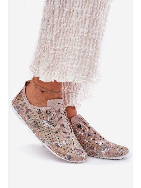 Ladies Leather Patterned Loafers Artiker 56C2689 Beige