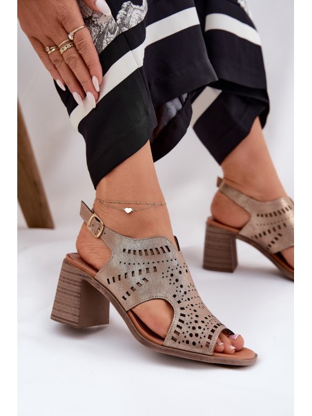 Ladies Perforated Sandals On A Heel Gold Tosine