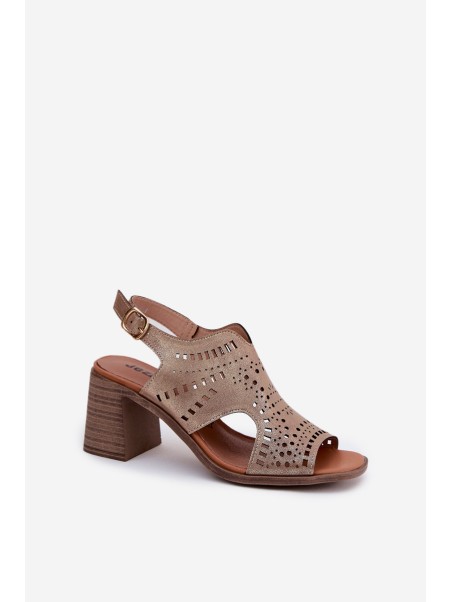 Ladies Perforated Sandals On A Heel Gold Tosine