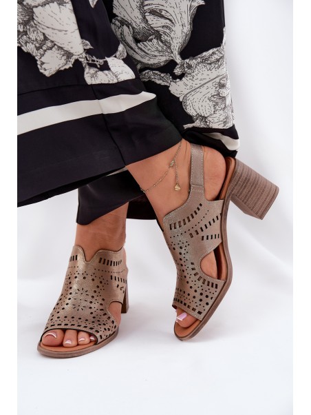 Ladies Perforated Sandals On A Heel Gold Tosine