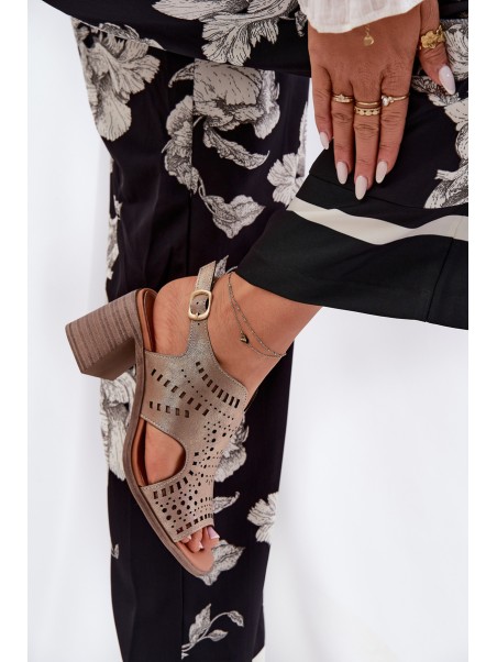 Ladies Perforated Sandals On A Heel Gold Tosine