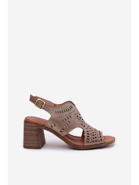 Ladies Perforated Sandals On A Heel Gold Tosine