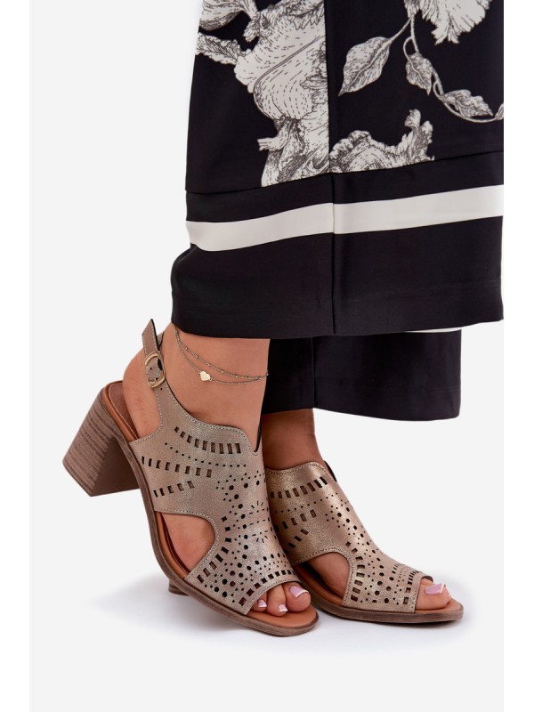 Ladies Perforated Sandals On A Heel Gold Tosine