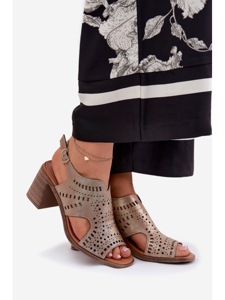 Ladies Perforated Sandals On A Heel Gold Tosine