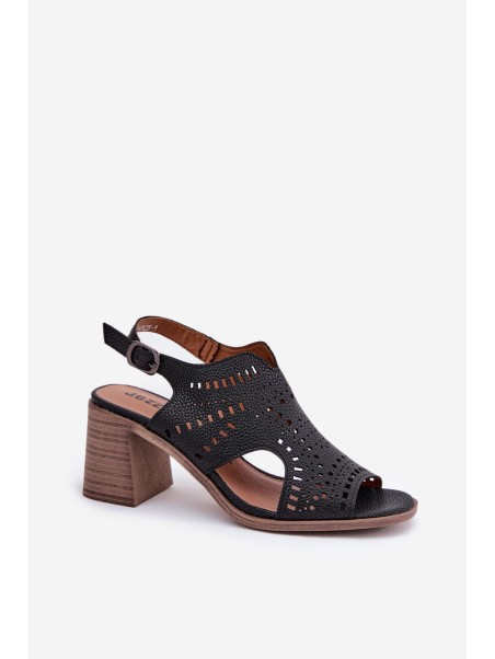 Ladies Perforated Sandals On Heel Black Tosine