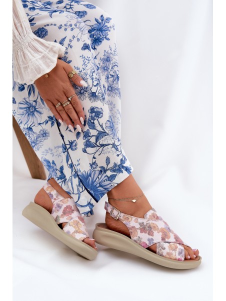 Ladies sandals made of eco leather with flowers multicolor Tosmelia