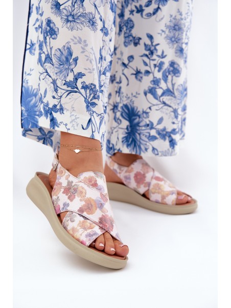 Ladies sandals made of eco leather with flowers multicolor Tosmelia