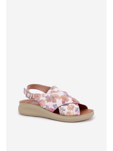 Ladies sandals made of eco leather with flowers multicolor Tosmelia