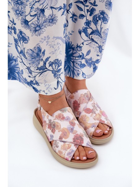 Ladies sandals made of eco leather with flowers multicolor Tosmelia