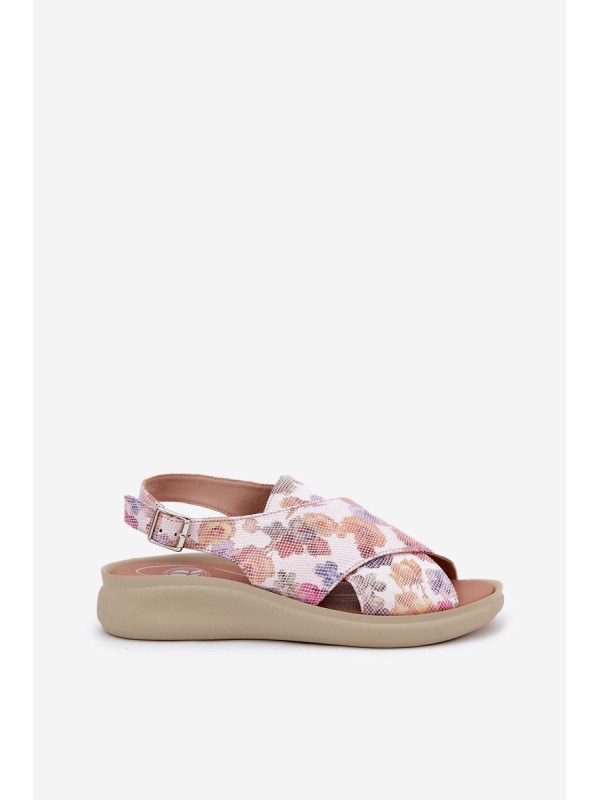 Ladies sandals made of eco leather with flowers multicolor Tosmelia