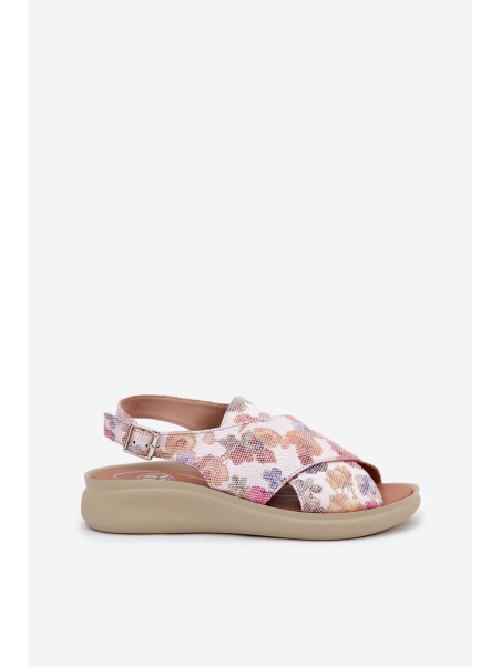 Ladies sandals made of eco leather with flowers multicolor Tosmelia