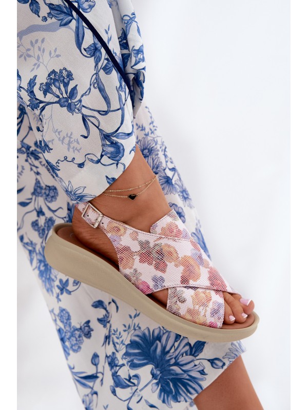 Ladies sandals made of eco leather with flowers multicolor Tosmelia