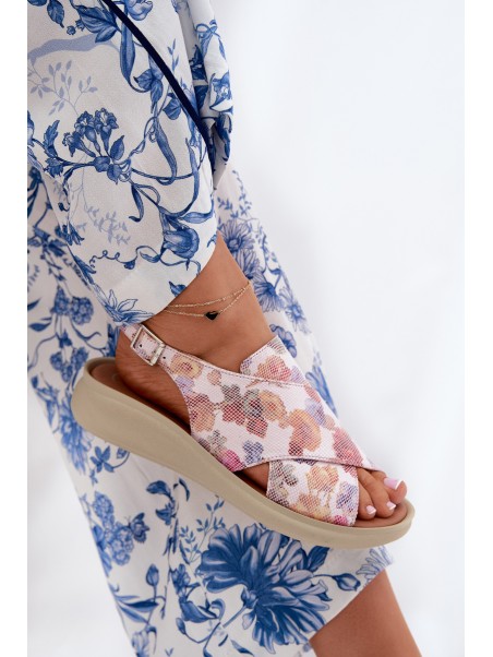 Ladies sandals made of eco leather with flowers multicolor Tosmelia