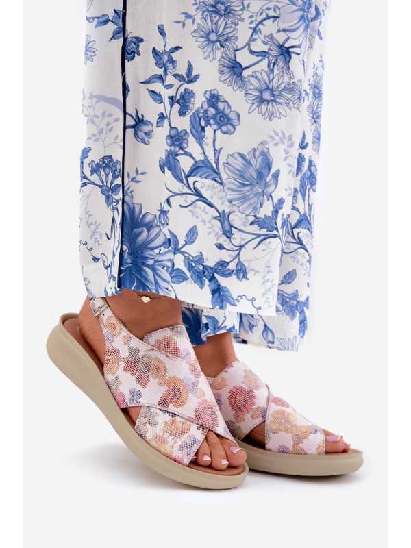Ladies sandals made of eco leather with flowers multicolor Tosmelia