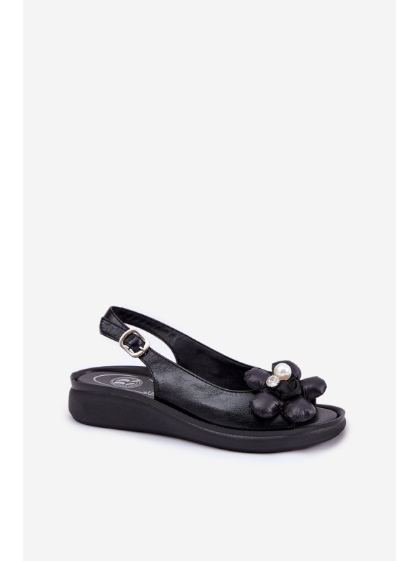 Ladies Sandals With Decorative Flower Black Divonne