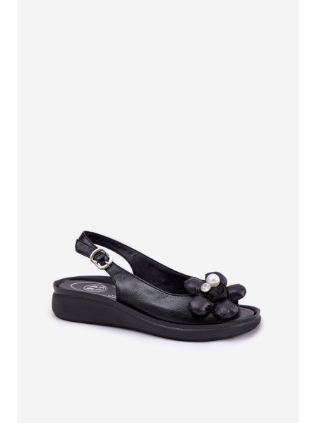 Ladies Sandals With Decorative Flower Black Divonne
