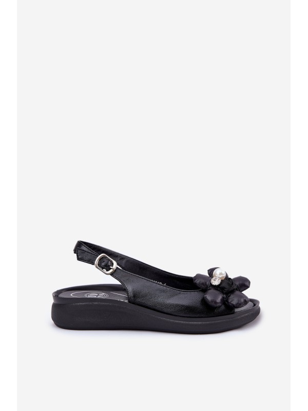 Ladies Sandals With Decorative Flower Black Divonne
