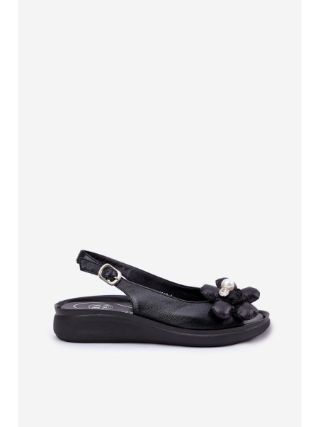 Ladies Sandals With Decorative Flower Black Divonne