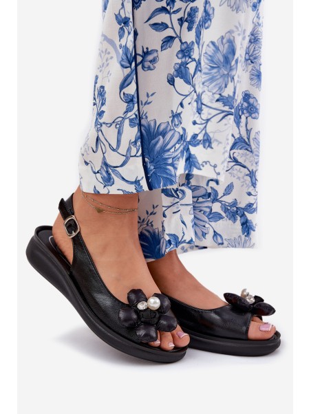 Ladies Sandals With Decorative Flower Black Divonne
