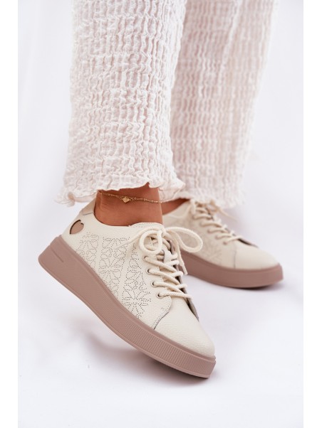 Women's Leather Sneakers On Platform Vinceza 88018 Beige
