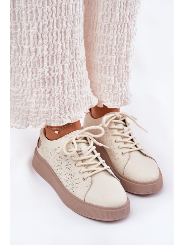 Women's Leather Sneakers On Platform Vinceza 88018 Beige