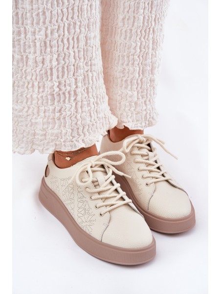Women's Leather Sneakers On Platform Vinceza 88018 Beige