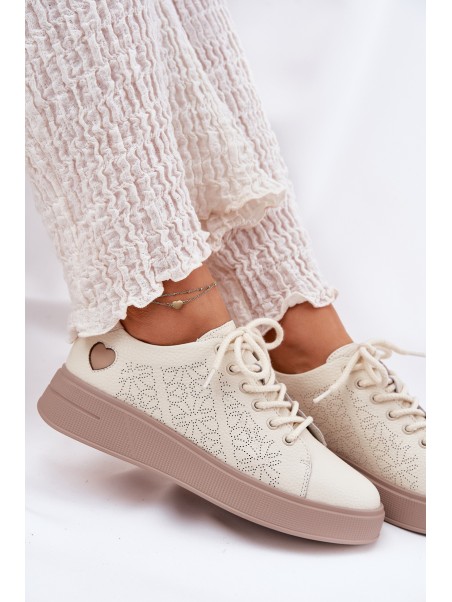 Women's Leather Sneakers On Platform Vinceza 88018 Beige