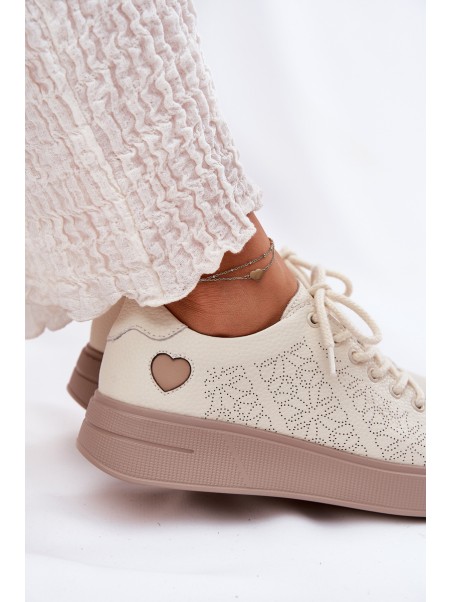 Women's Leather Sneakers On Platform Vinceza 88018 Beige