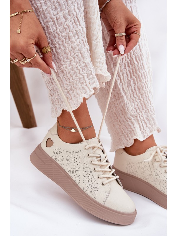 Women's Leather Sneakers On Platform Vinceza 88018 Beige