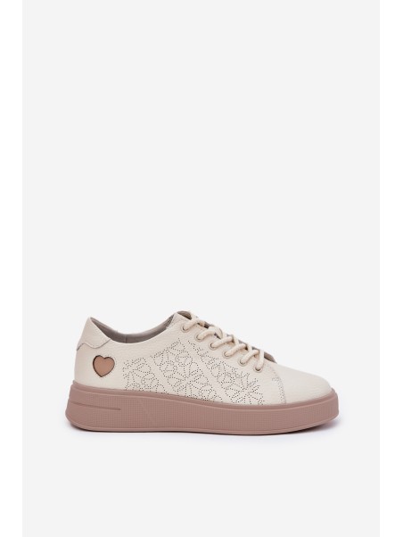 Women's Leather Sneakers On Platform Vinceza 88018 Beige