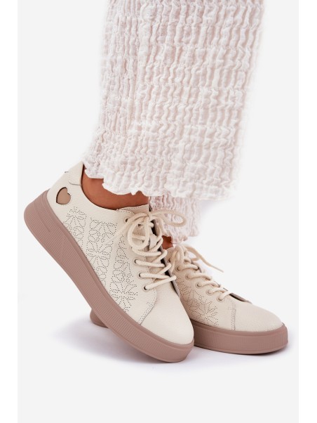 Women's Leather Sneakers On Platform Vinceza 88018 Beige