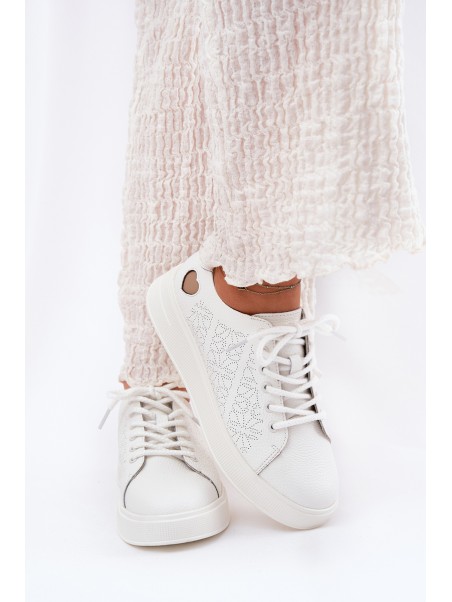 Women's Leather Sneakers On Platform Vinceza 88018 White