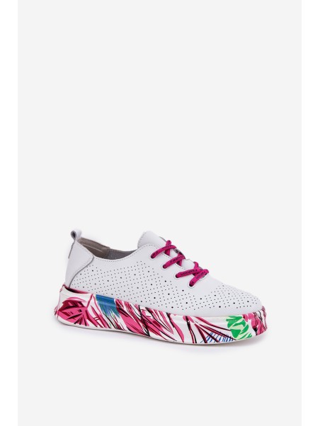 Women's Leather Sneakers On Patterned Platform Vinceza 88017 White