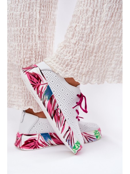 Women's Leather Sneakers On Patterned Platform Vinceza 88017 White