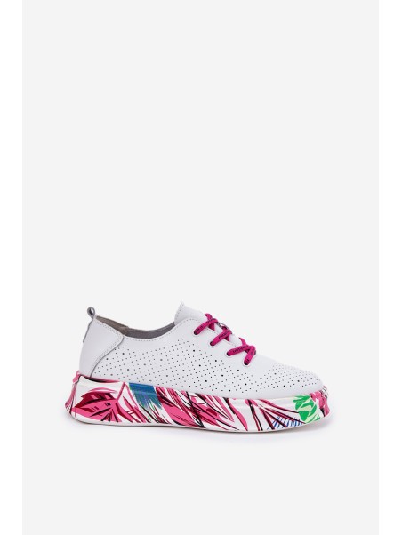 Women's Leather Sneakers On Patterned Platform Vinceza 88017 White