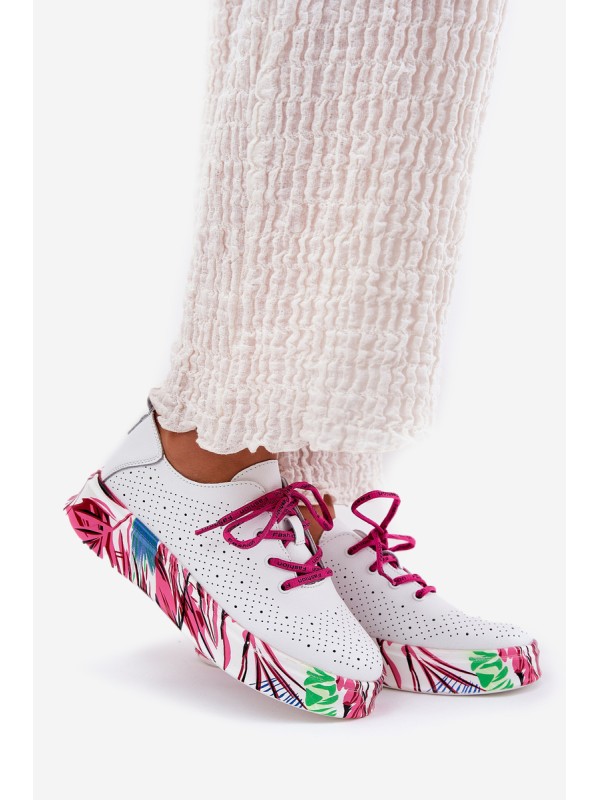Women's Leather Sneakers On Patterned Platform Vinceza 88017 White
