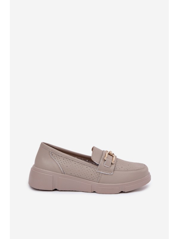 Ladies Leather Moccasins with Golden Detail Ciemnobeżowe Vinceza 88007