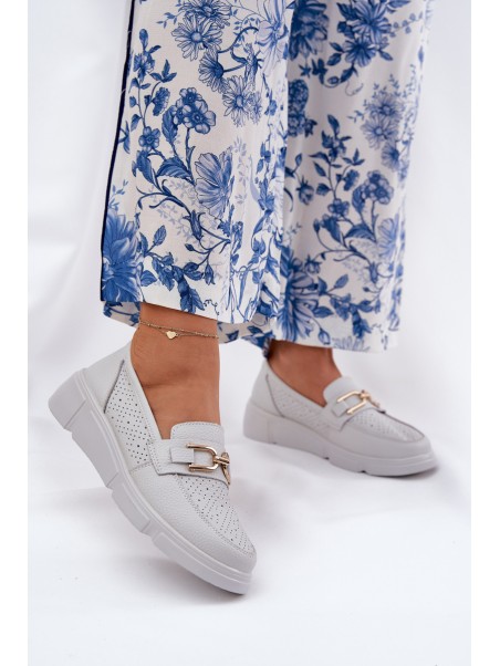 Women's Leather Loafers with Golden Detail Jasnoszare Vinceza 88007