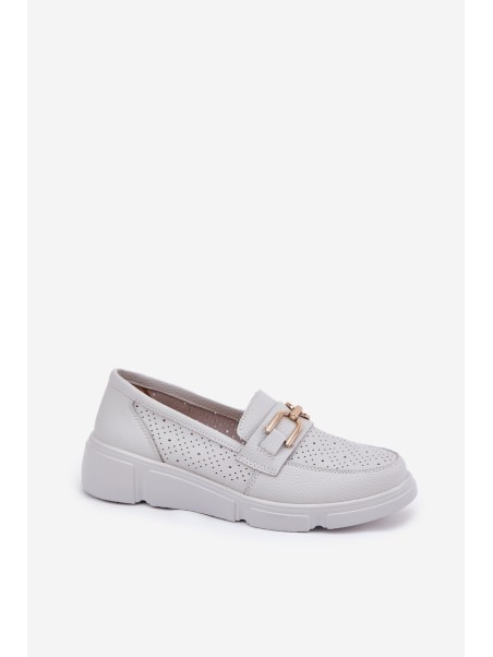 Women's Leather Loafers with Golden Detail Jasnoszare Vinceza 88007