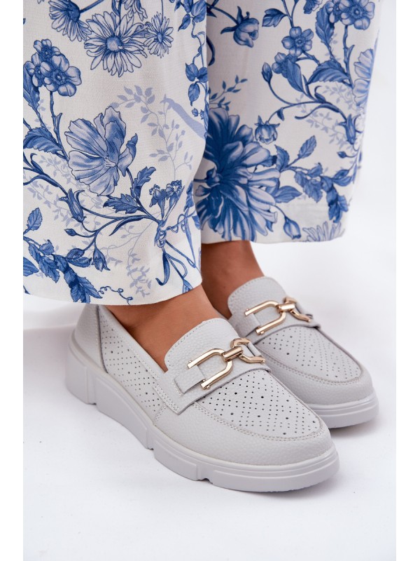 Women's Leather Loafers with Golden Detail Jasnoszare Vinceza 88007