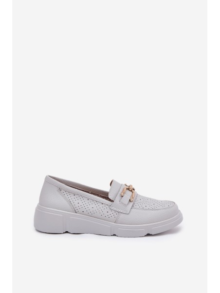 Women's Leather Loafers with Golden Detail Jasnoszare Vinceza 88007