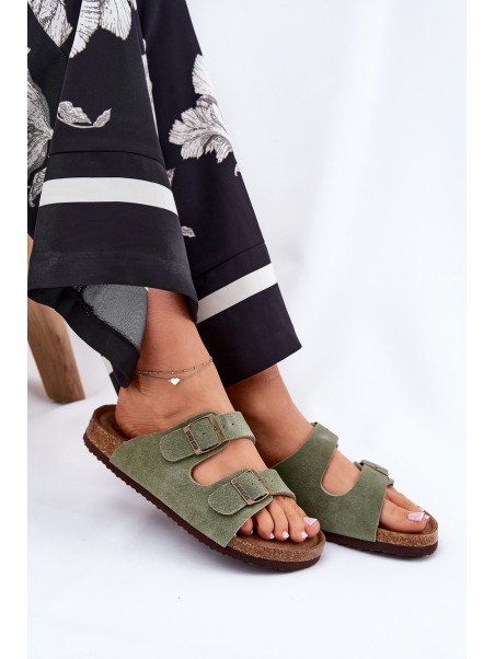 Ladies Suede Sandals With Buckles Big Star RR274A393 Green