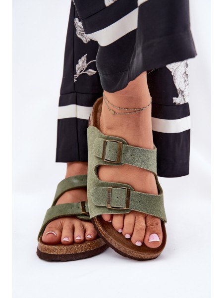 Ladies Suede Sandals With Buckles Big Star RR274A393 Green