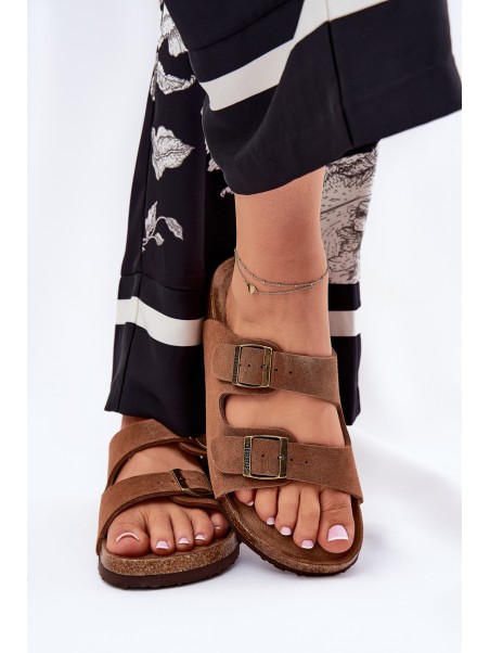 Suede Women's Slippers With Buckles Big Star RR274A394 Brown